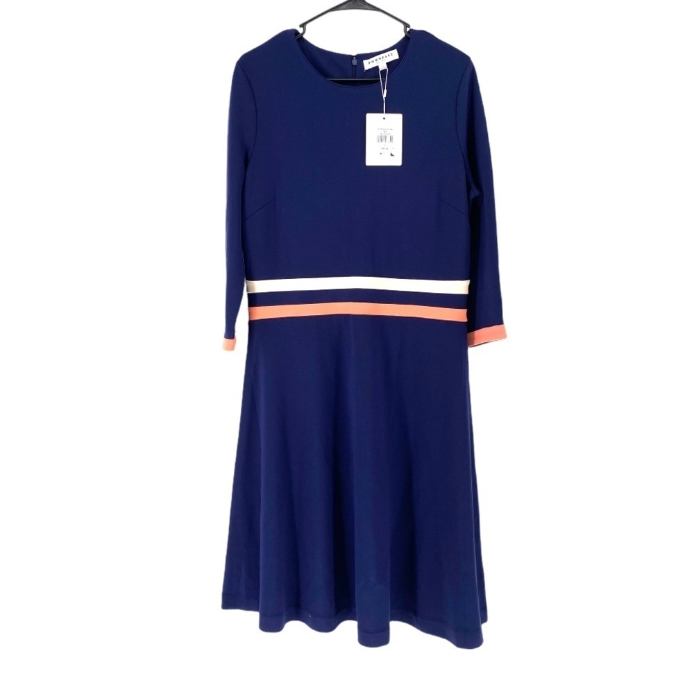 Downeast Long Sleeve Stripe Waist Midi Preppy Dress - L